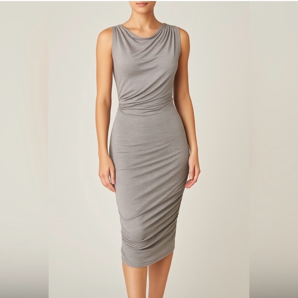 Alice + Olivia Dresses & Skirts - Alice + Olivia “Air” Draped Mesh Bodycon Midi Dress Size Small Gray Silver